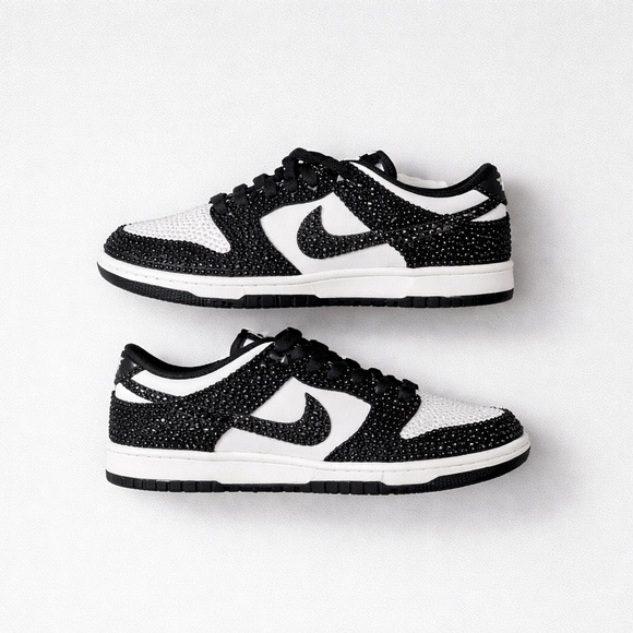 Nike Other - Nike dunks, black and white with rhinestones size 5 youth and 7 1/2 women